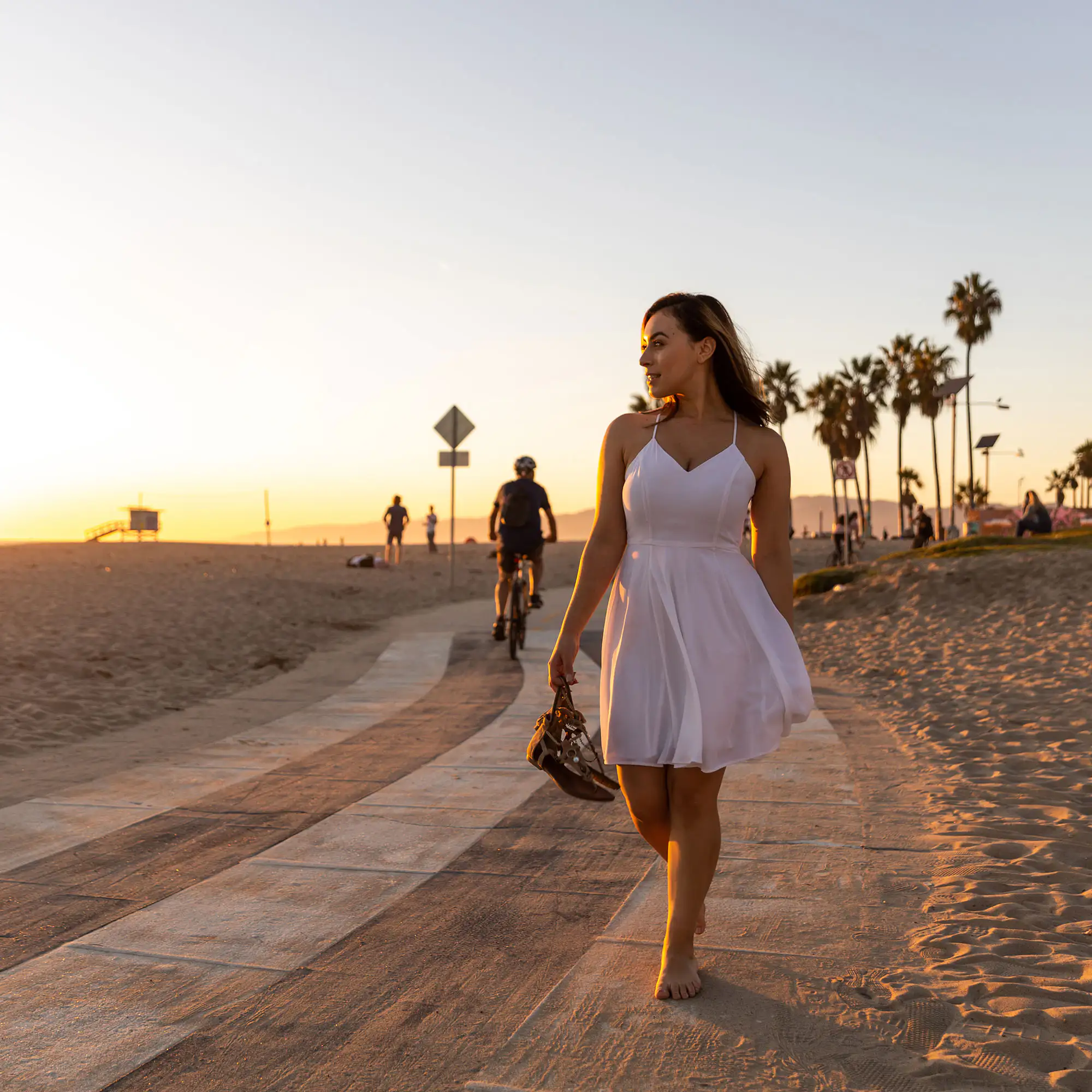A girl strolling on a beach